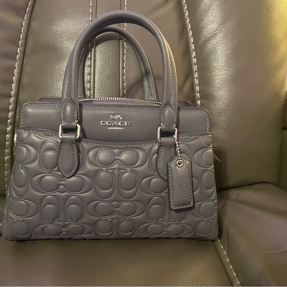 Coach Gray Leather Satchel/Crossbody with Signature Embossed Pattern